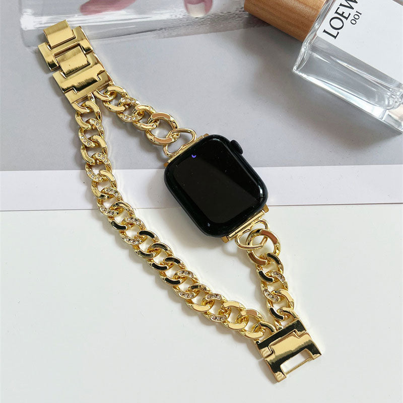 【華やかに煌めく】メタルチェーンダブルループアップルウォッチバンド【Apple Watch】