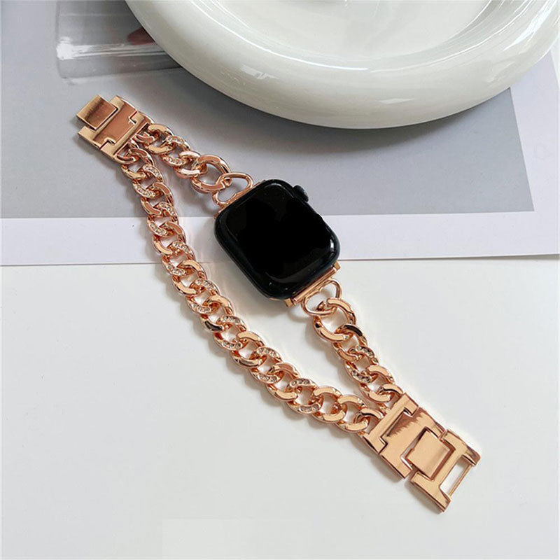 【華やかに煌めく】メタルチェーンダブルループアップルウォッチバンド【Apple Watch】