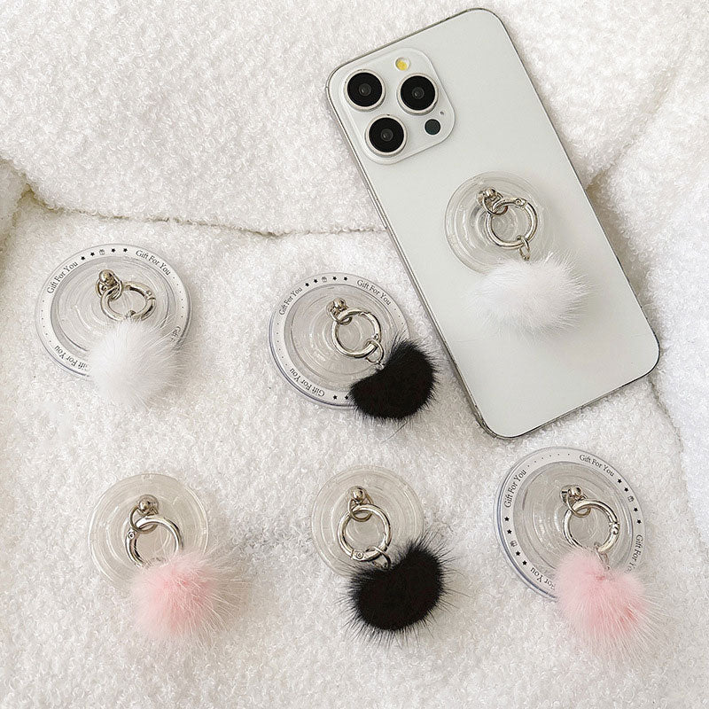 【ふわもこで可愛い♡】ミンクポンポンMagSafeスマホグリップ【スマホグリップ】