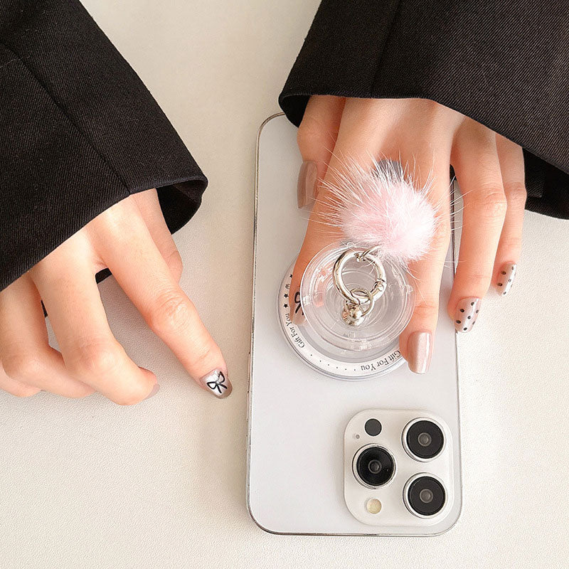 【ふわもこで可愛い♡】ミンクポンポンMagSafeスマホグリップ【スマホグリップ】