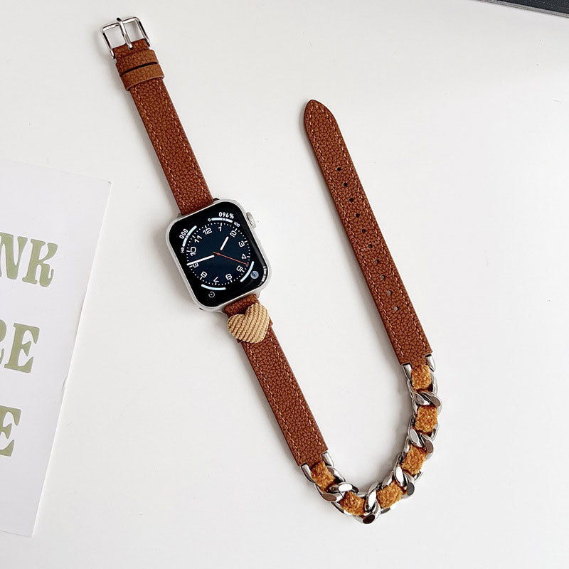 【秋冬デザイン】もこもこハートダブルループアップルウォッチバンド【Apple Watch】