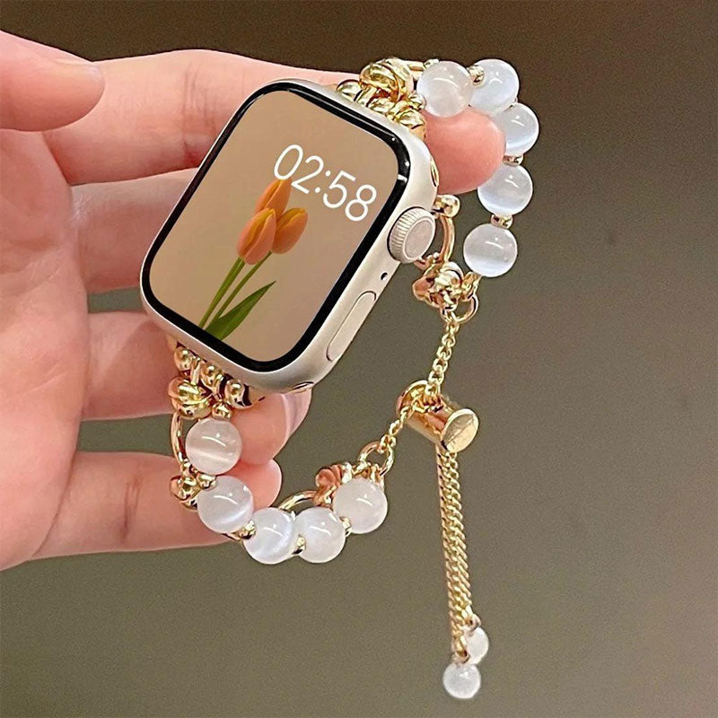 【上品に揺れる】天然石風ビーズブレスアップルウォッチバンド【Apple Watch】