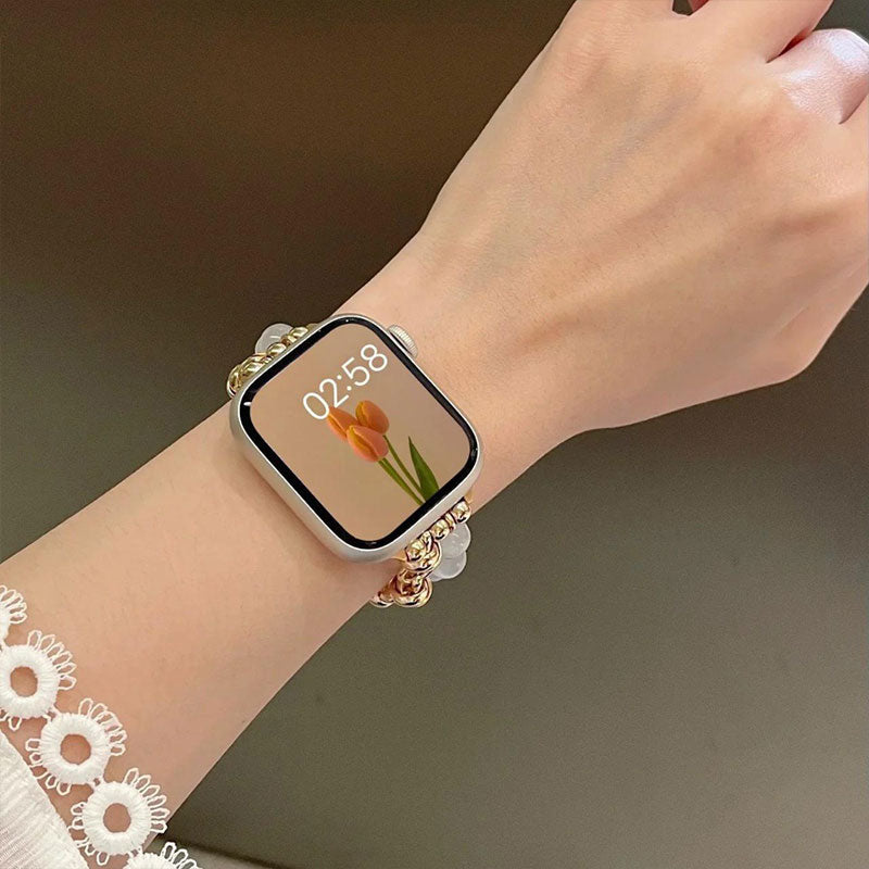 【上品に揺れる】天然石風ビーズブレスアップルウォッチバンド【Apple Watch】