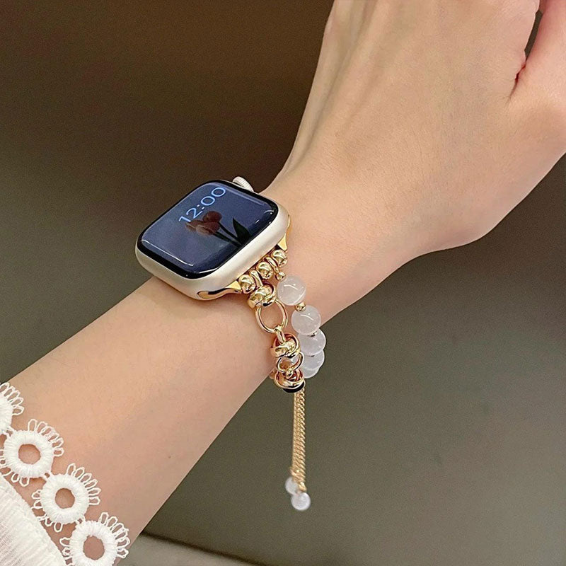 【上品に揺れる】天然石風ビーズブレスアップルウォッチバンド【Apple Watch】