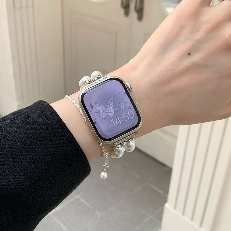 【華やかに魅せる】2連パールブレスアップルウォッチバンド【Apple Watch】