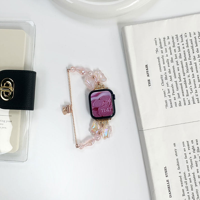 【華やかにきらめく】リボン＆パールアップルウォッチバンド【Apple Watch】