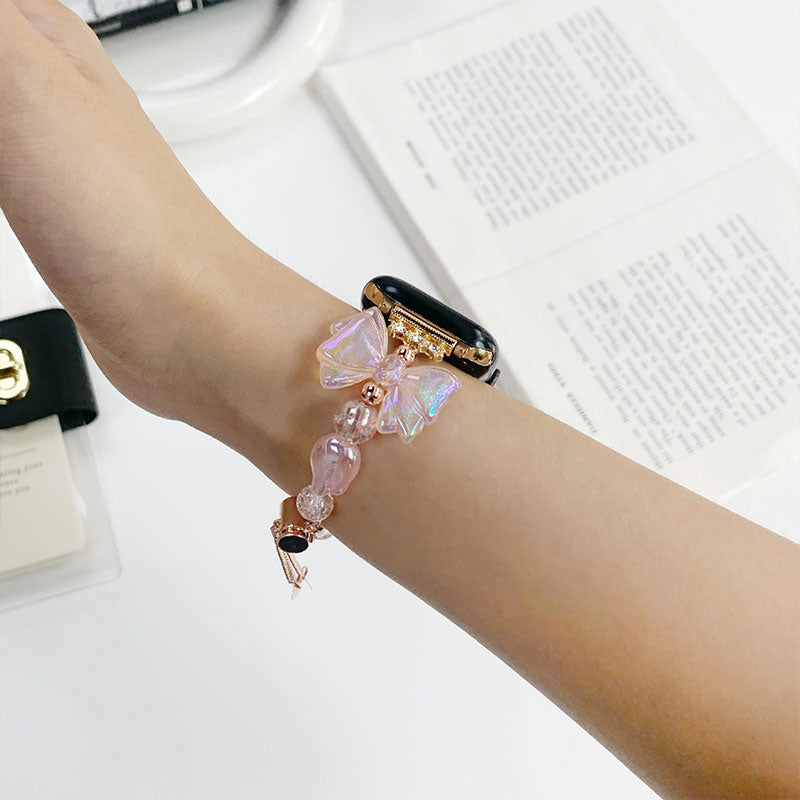 【華やかにきらめく】リボン＆パールアップルウォッチバンド【Apple Watch】