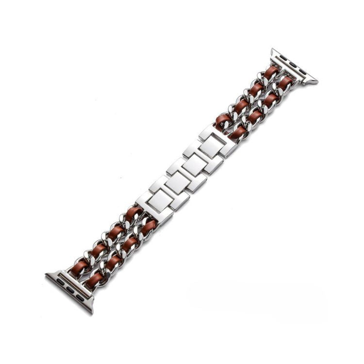 【全10色】メタルチェーンレザーアップルウォッチバンド【Apple Watch】