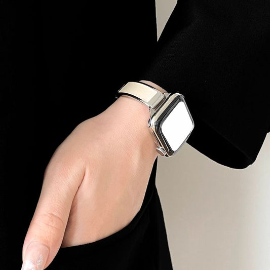 【レザーアクセント】メタルブレスアップルウォッチバンド【Apple Watch】
