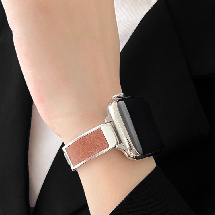 【レザーアクセント】メタルブレスアップルウォッチバンド【Apple Watch】