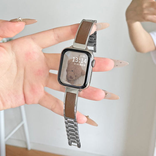 【レザーアクセント】メタルブレスアップルウォッチバンド【Apple Watch】