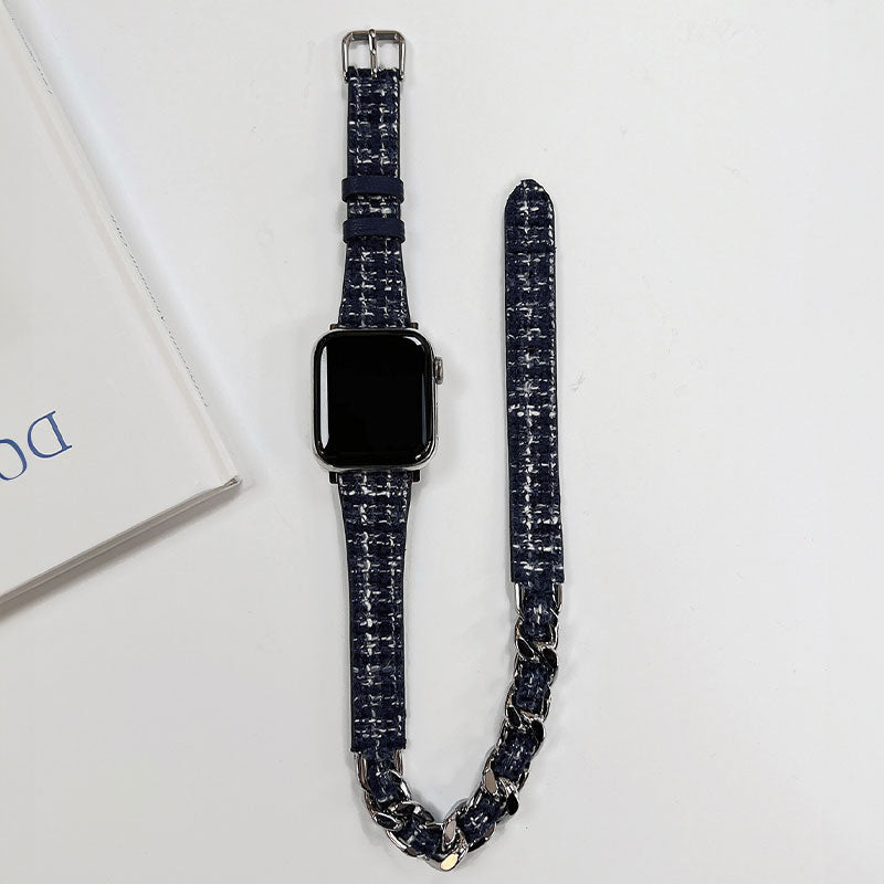 【手元をエレガントに】ツイードチェーンダブルループアップルウォッチバンド【Apple Watch】