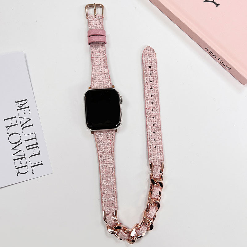 【手元をエレガントに】ツイードチェーンダブルループアップルウォッチバンド【Apple Watch】