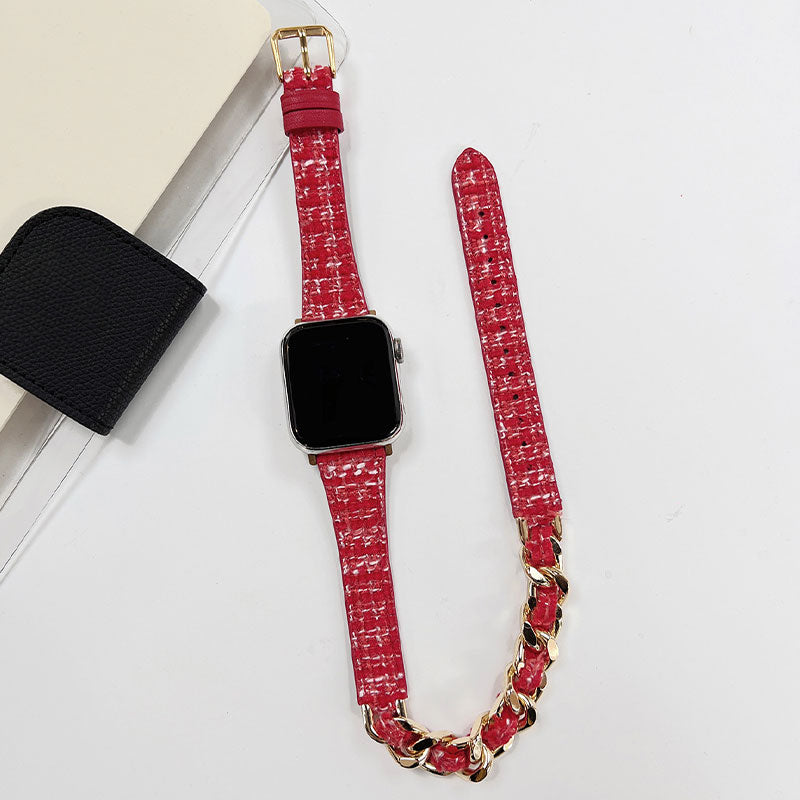 【手元をエレガントに】ツイードチェーンダブルループアップルウォッチバンド【Apple Watch】