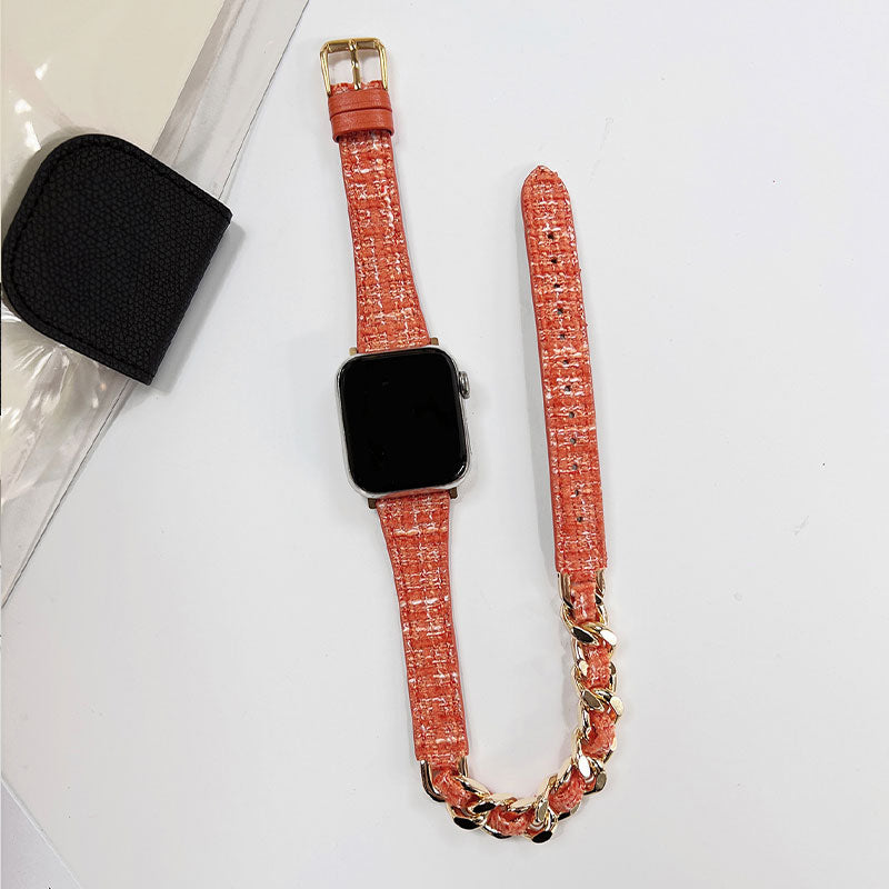 【手元をエレガントに】ツイードチェーンダブルループアップルウォッチバンド【Apple Watch】