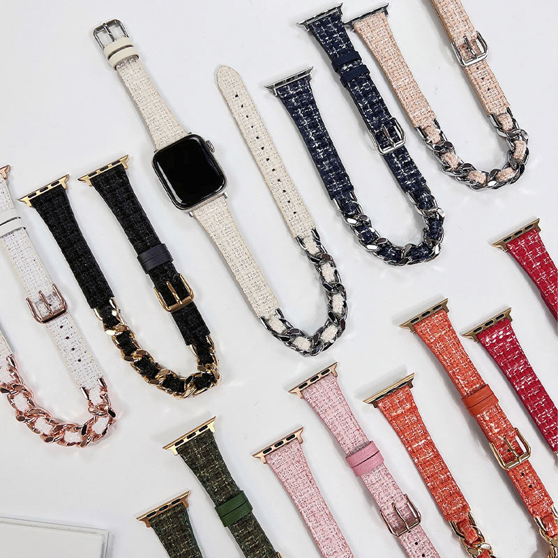 【手元をエレガントに】ツイードチェーンダブルループアップルウォッチバンド【Apple Watch】