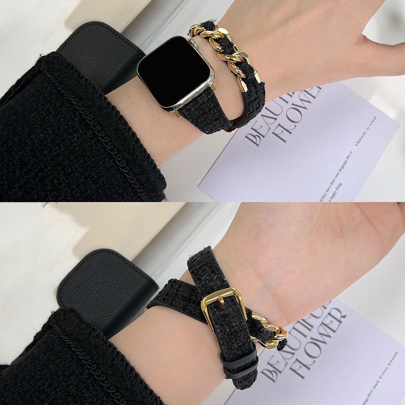 【手元をエレガントに】ツイードチェーンダブルループアップルウォッチバンド【Apple Watch】