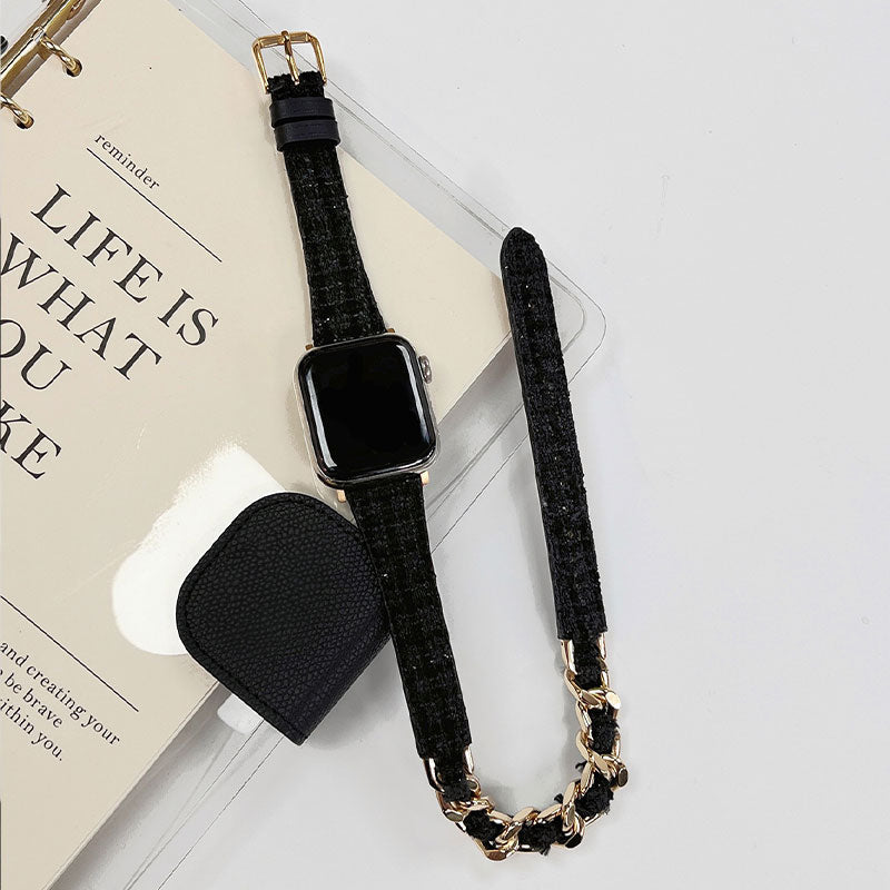 【手元をエレガントに】ツイードチェーンダブルループアップルウォッチバンド【Apple Watch】