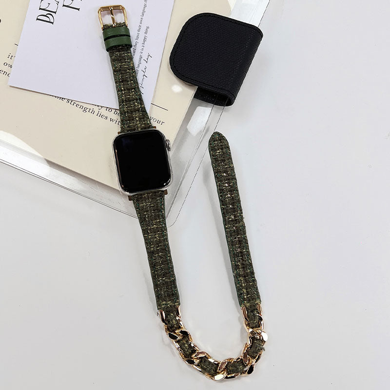 【手元をエレガントに】ツイードチェーンダブルループアップルウォッチバンド【Apple Watch】