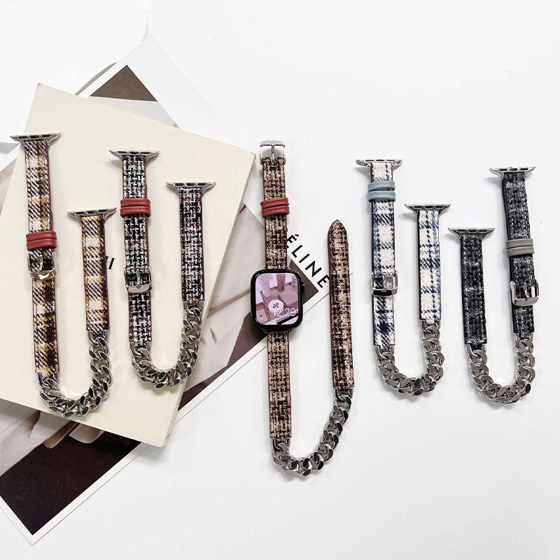 【秋冬ウール】チェック＆ツイードダブルループアップルウォッチバンド【Apple Watch】