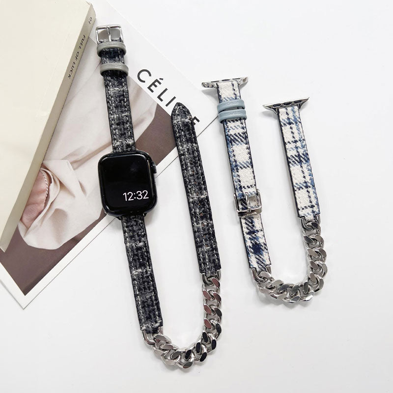 【秋冬ウール】チェック＆ツイードダブルループアップルウォッチバンド【Apple Watch】