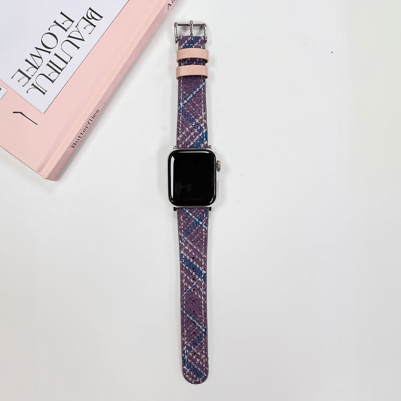 【ぬくもり感じる】チェックウールレザーアップルウォッチバンド【Apple Watch】