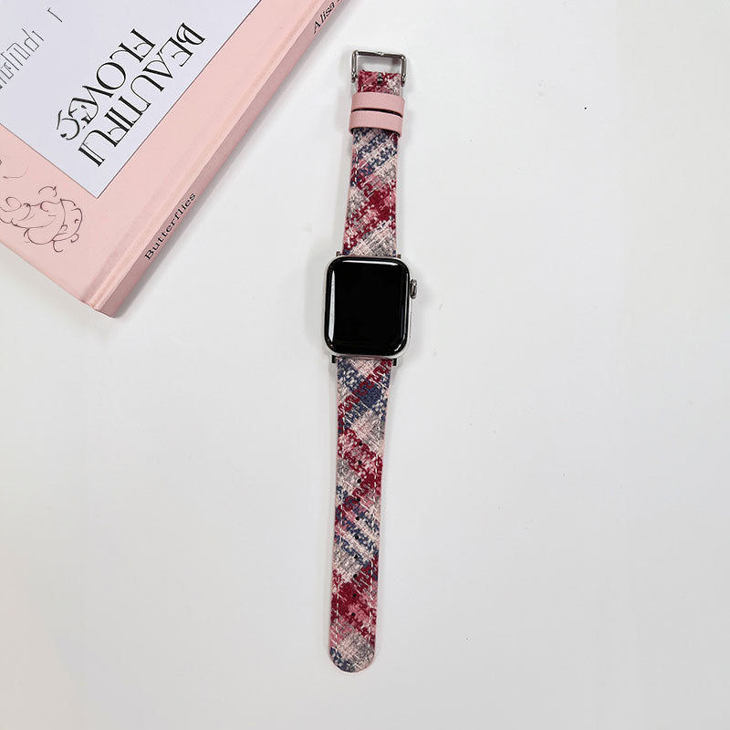 【ぬくもり感じる】チェックウールレザーアップルウォッチバンド【Apple Watch】
