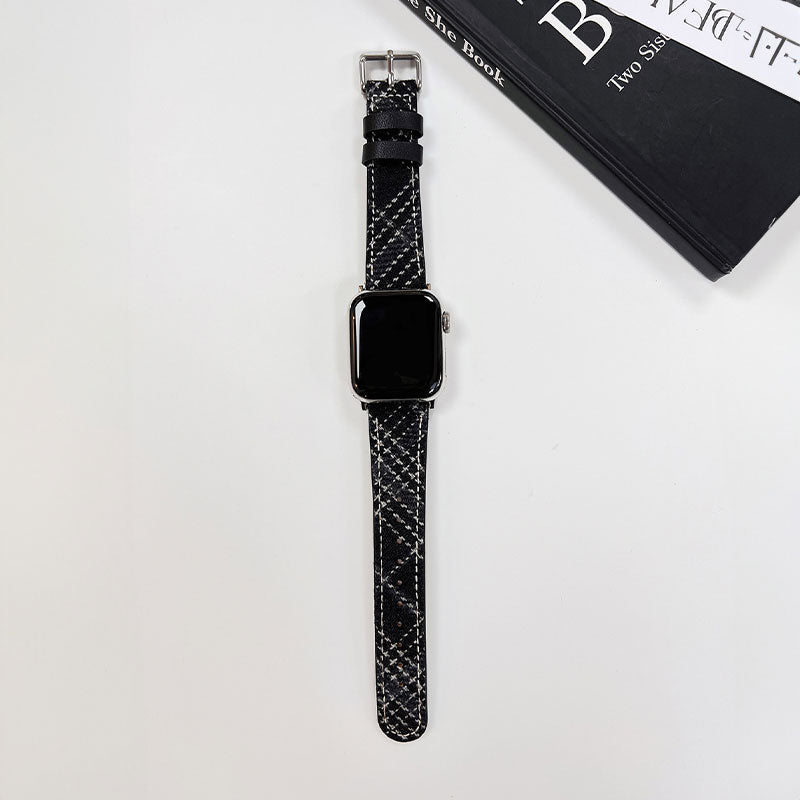 【ぬくもり感じる】チェックウールレザーアップルウォッチバンド【Apple Watch】