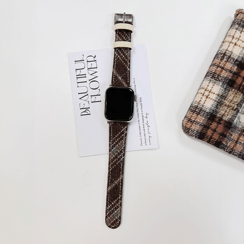 【ぬくもり感じる】チェックウールレザーアップルウォッチバンド【Apple Watch】