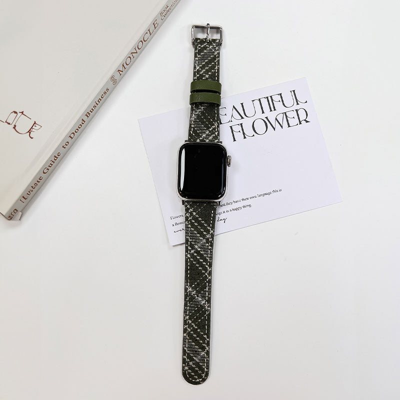 【ぬくもり感じる】チェックウールレザーアップルウォッチバンド【Apple Watch】